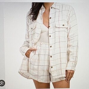 Vitamin A Women's Plaid Button-Up Shirt - Cream, Blue, Red, Yellow